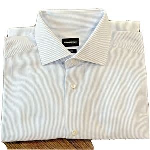 ERMENEGILDO ZEGNA 17x43 Blue White Long Sleeve Button Down Men's Shirt